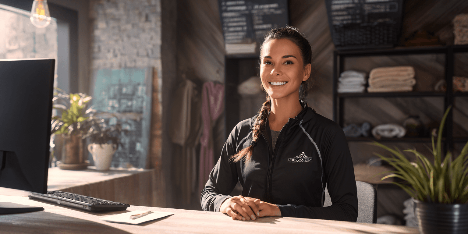 Wellness professional at a reception desk ready to host